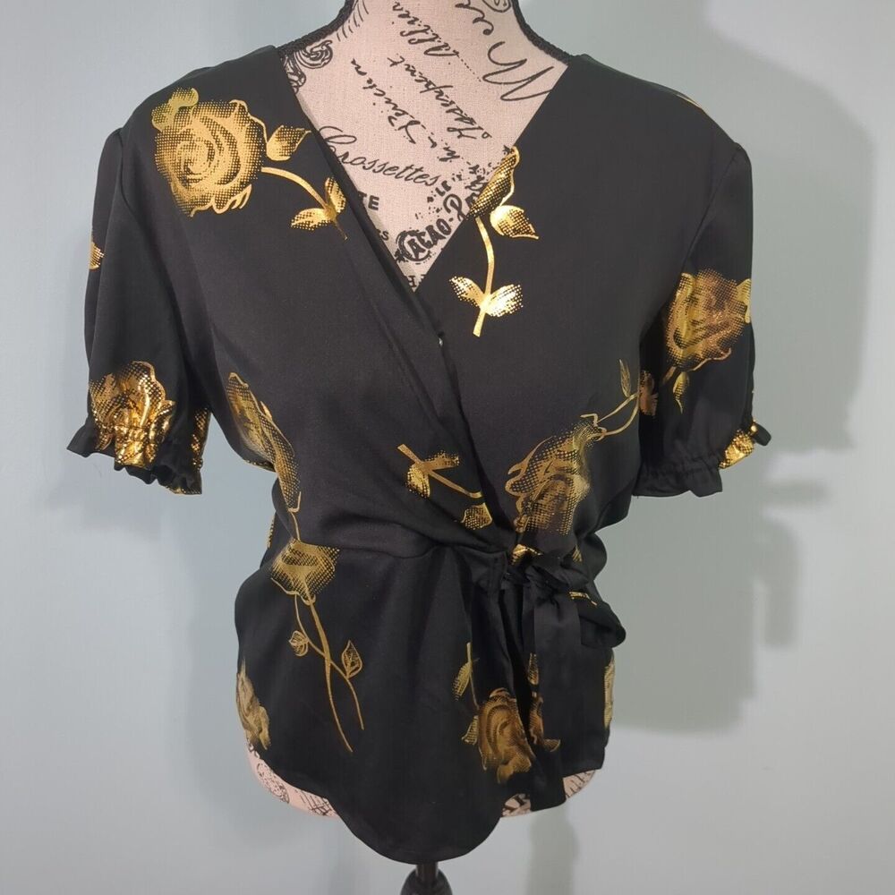 Alex & Parker Blouse new gold black floral medium